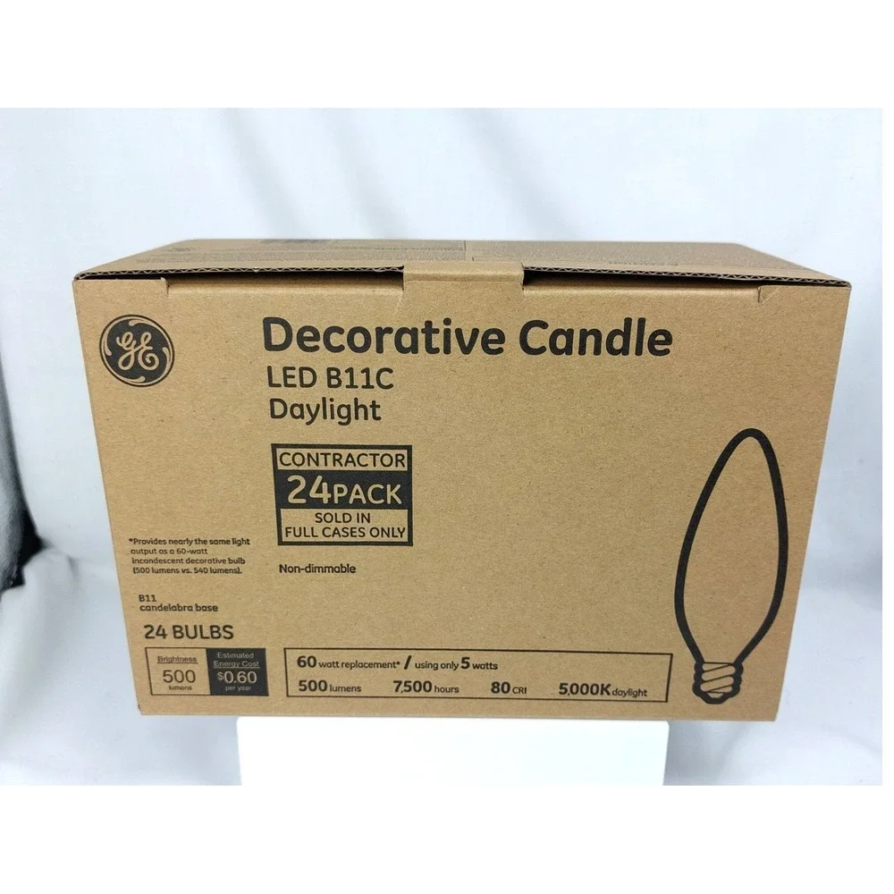 24 Pack GE‎ Daylight LED B11C Candelabra Base Bulbs 60W EQ Non Dim Tested New